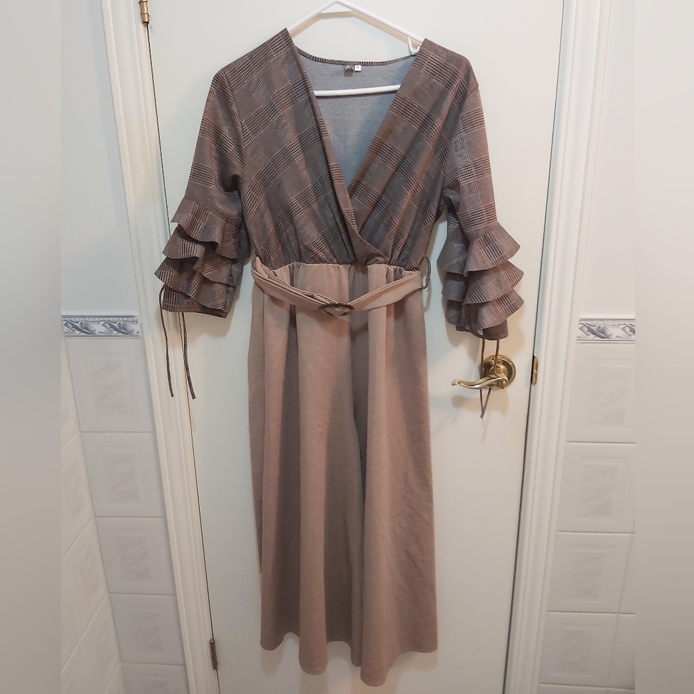 L Casa Plaid Brown Jumpsuit Size Small (S)